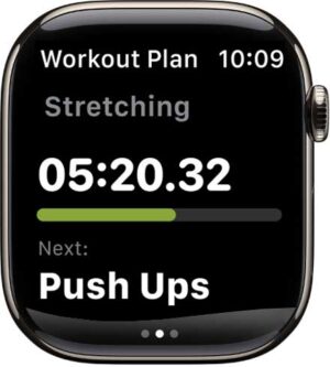 Apple Watch displaying the 10GYM app's workout plan feature to keep workouts organized.