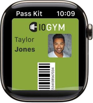 View of the 10GYM Broken Arrow app on Apple Watch for quick check-ins at the gym