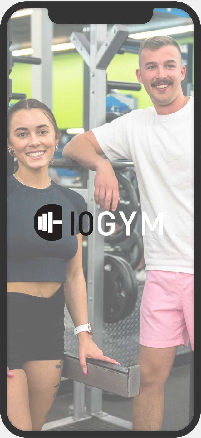 Home screen of the 10GYM app, offering an overview of available features and options.