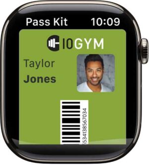 View of the 10GYM Edmond app on Apple Watch for quick check-ins at the gym